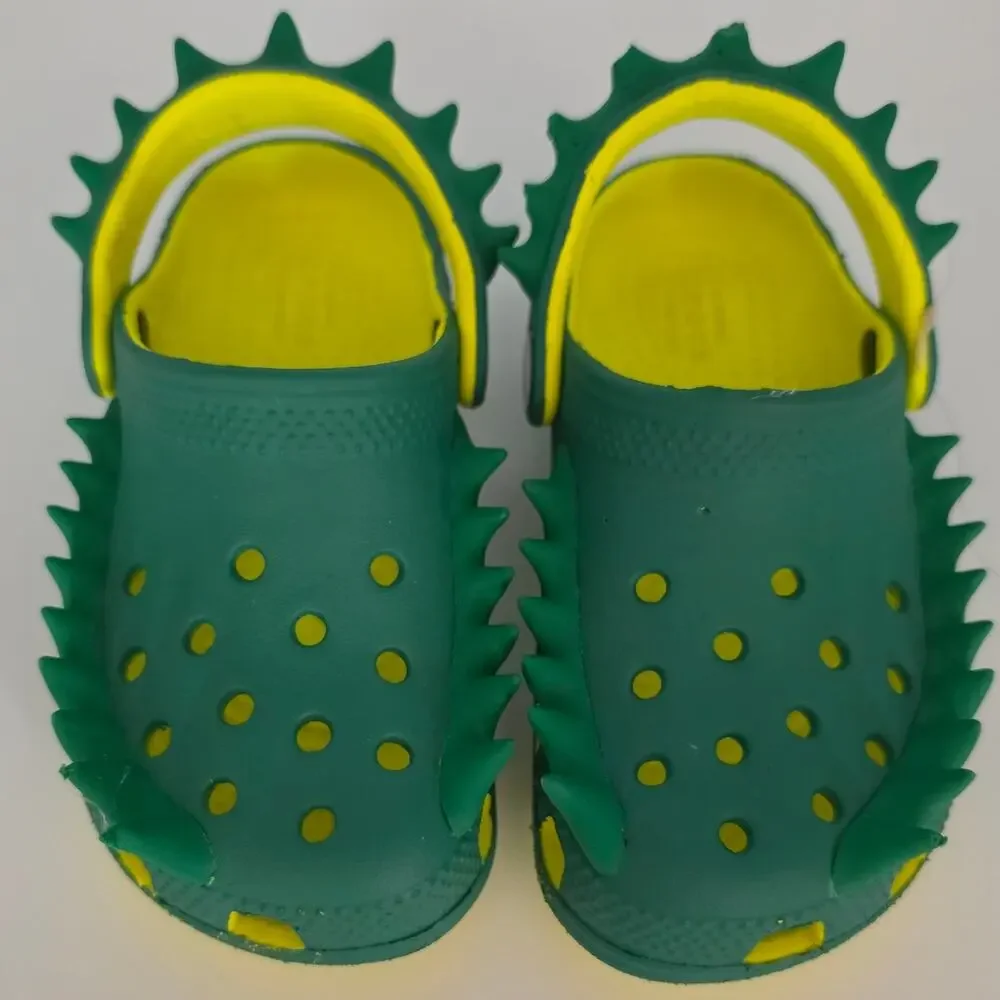 CROCS Kid's Size 9 Green Yellow Classic Spikes Clogs Spike Stud Detailing
